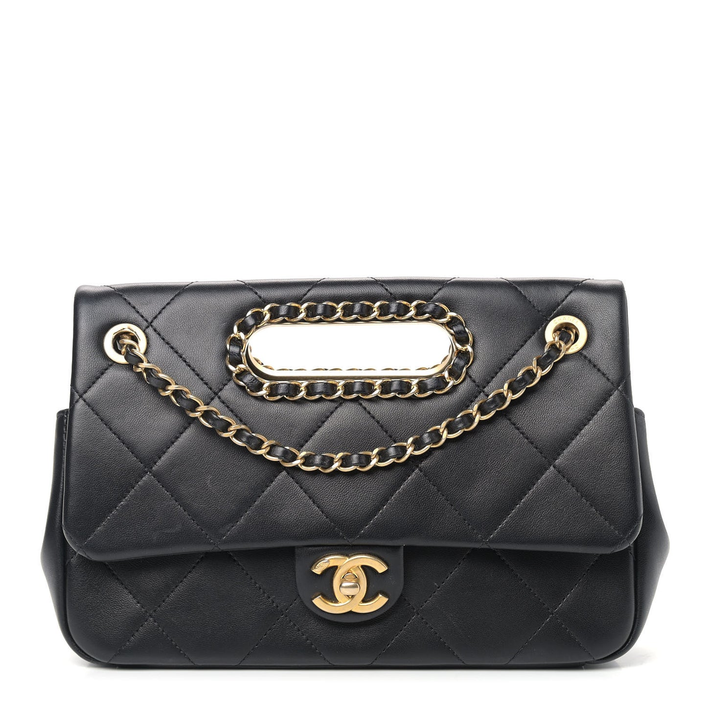 Lambskin Small Chain Handle Flap Bag Black