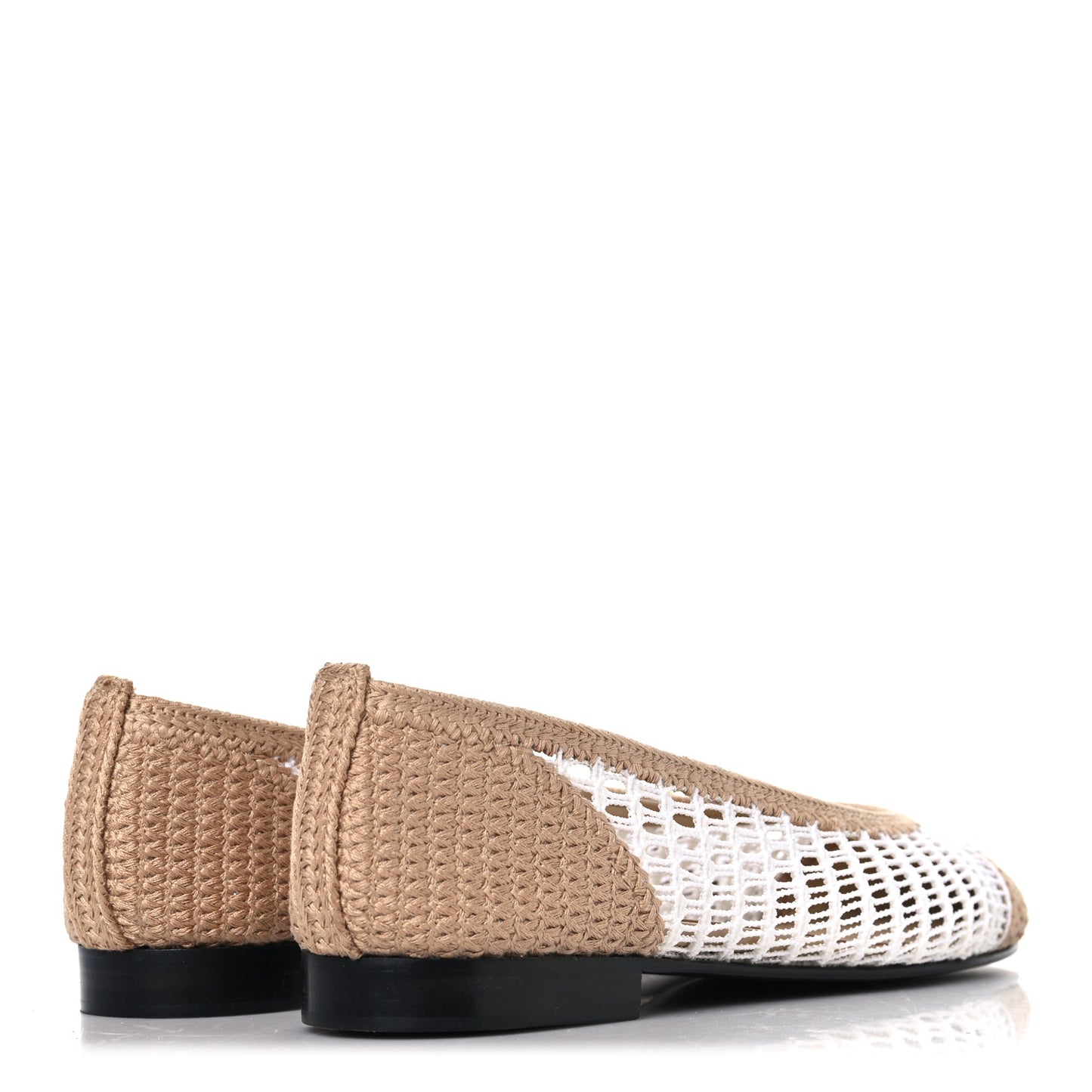 Raffia Cap Toe Ballerina Flats 37 White Beige