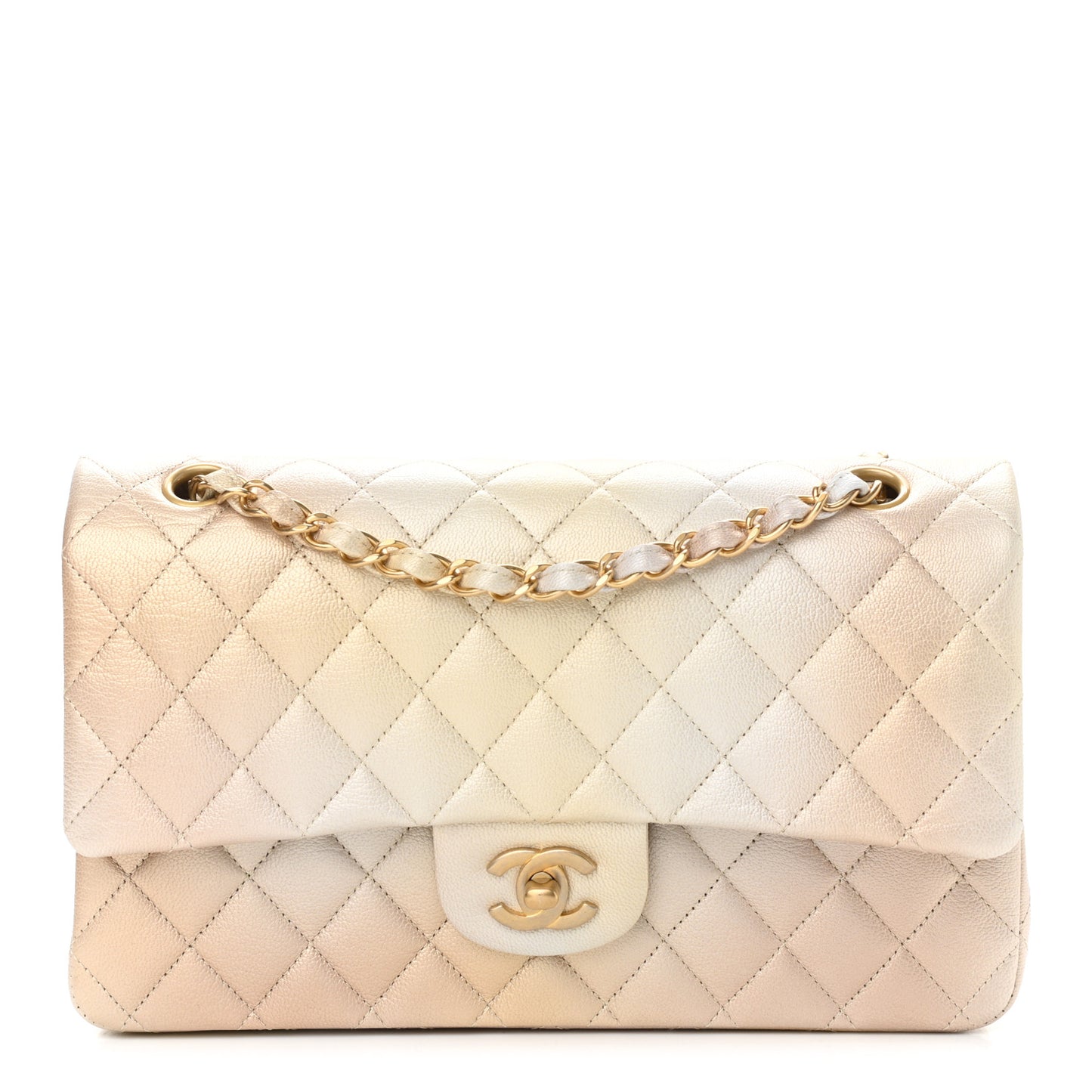 Metallic Goatskin Quilted Ombre Medium Double Flap Gold