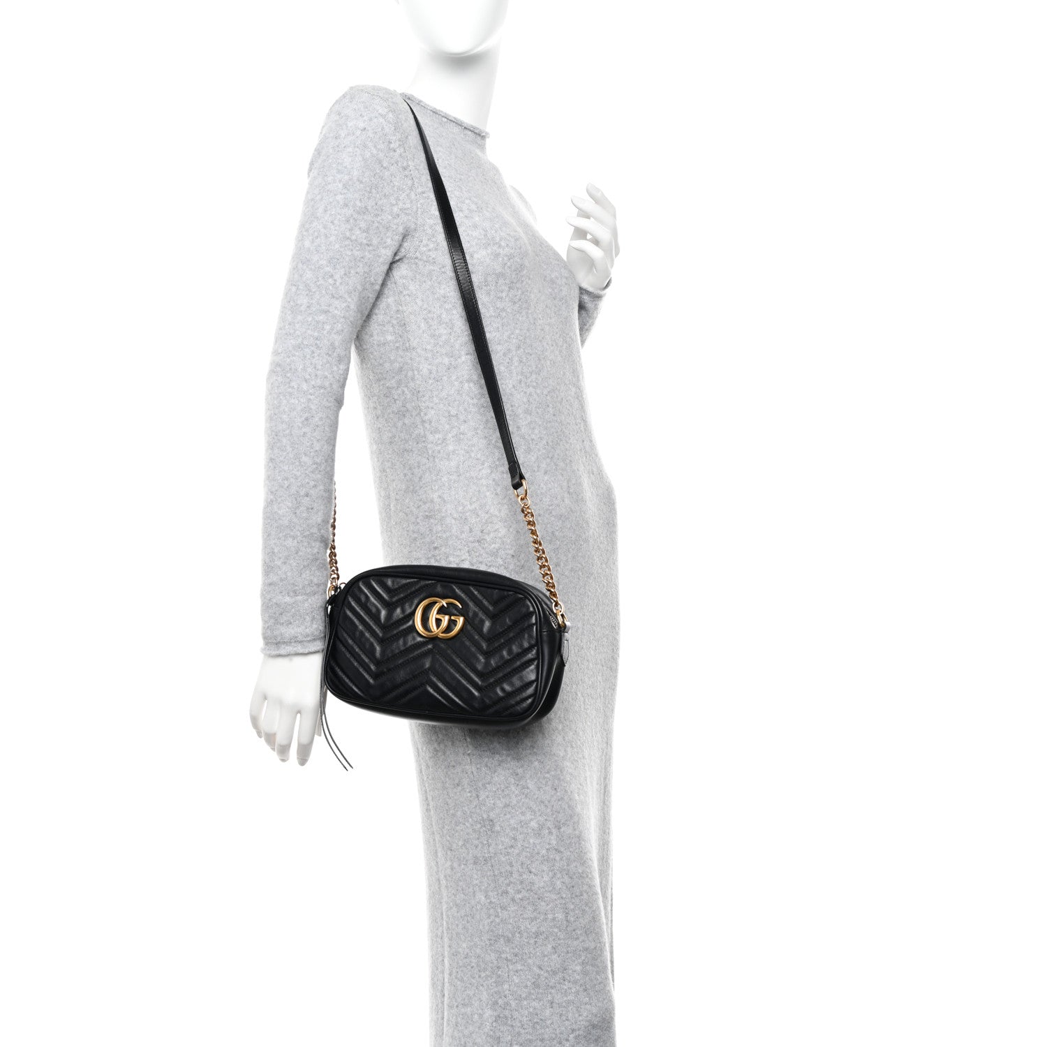Gucci Calfskin Matelasse Small GG Marmont Chain Shoulder Bag Black 2 of 10