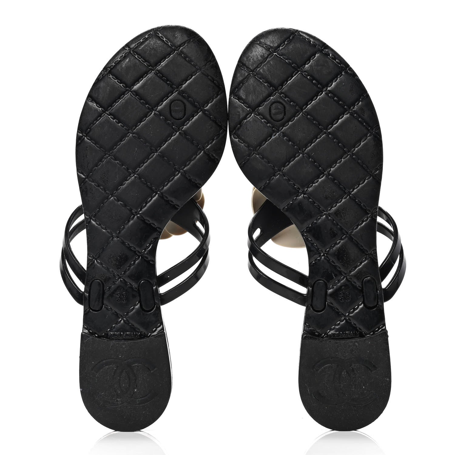 Chanel Jelly Camellia Thong Sandals 38 Black Ivory 4 of 5