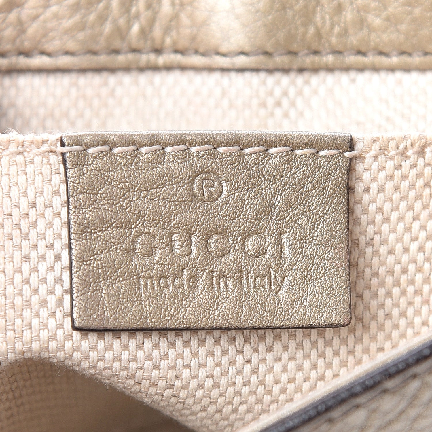 Gucci Metallic Pebbled Calfskin Small Soho Flap Crossbody Golden Beige 6 of 10