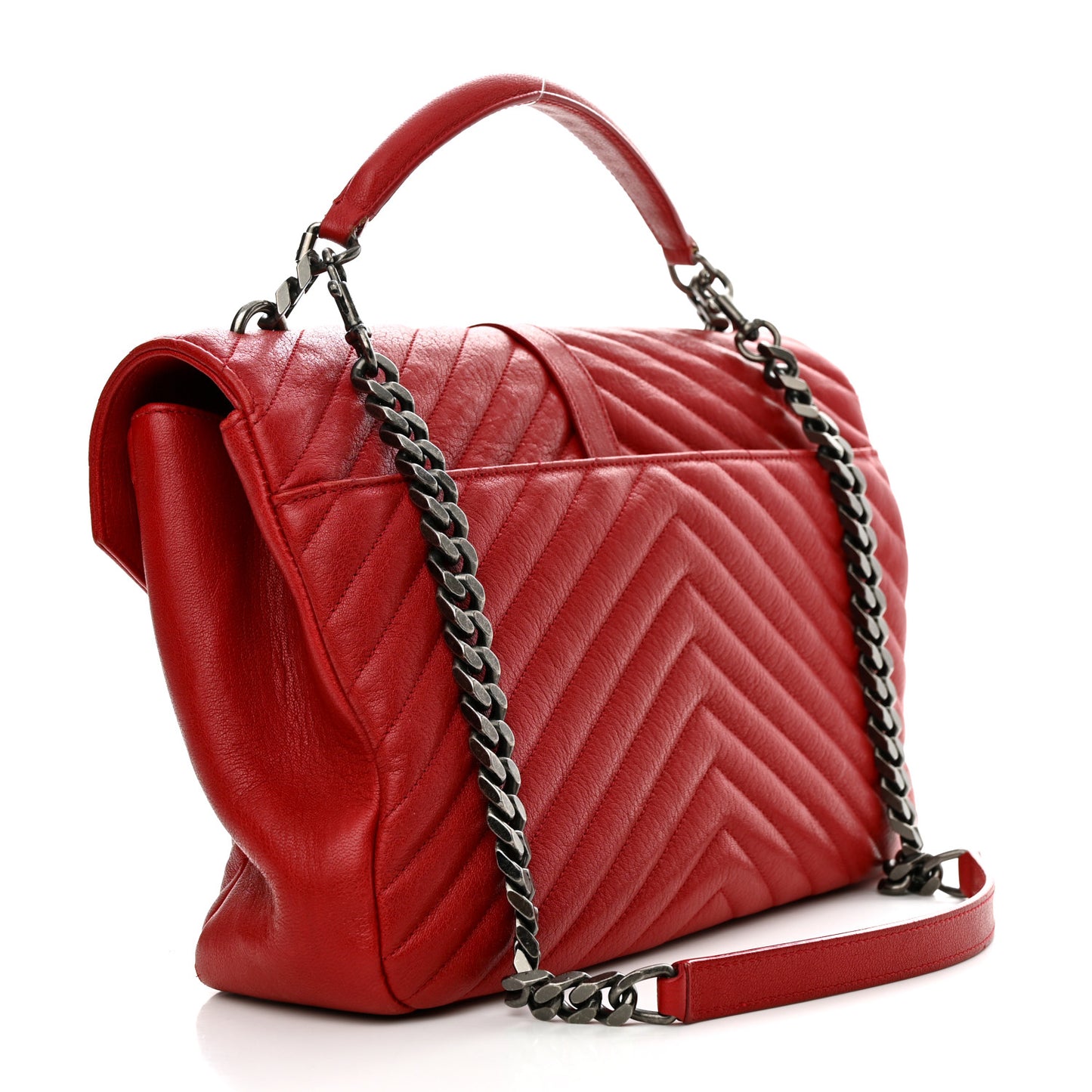 Sheepskin Matelasse Chevron Large College Monogram Satchel Rouge