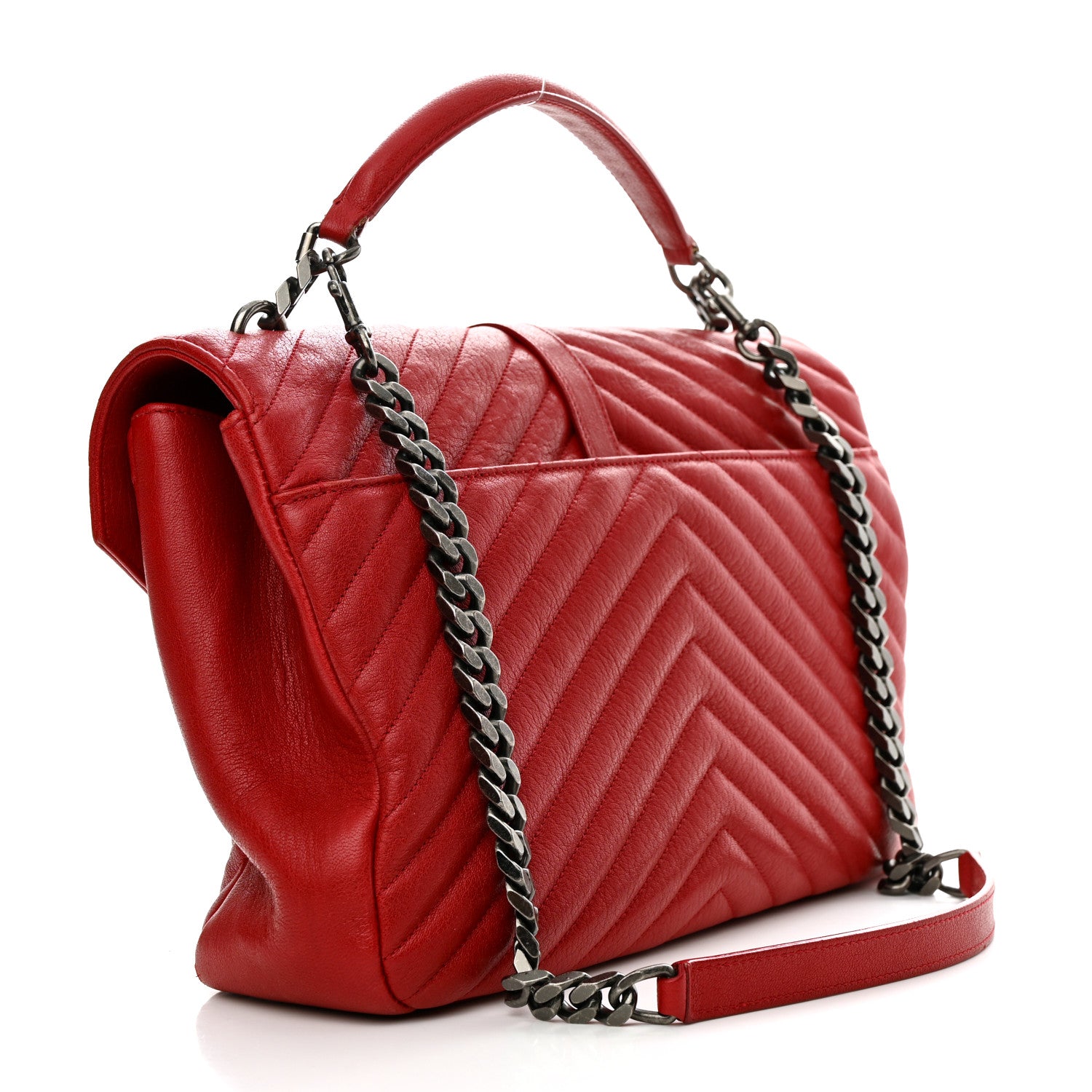 Saint Laurent Sheepskin Matelasse Chevron Large College Monogram Satchel Rouge 3 of 12