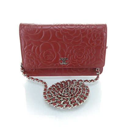 Chanel Lambskin Camellia Wallet on Chain WOC Red 1 of 13