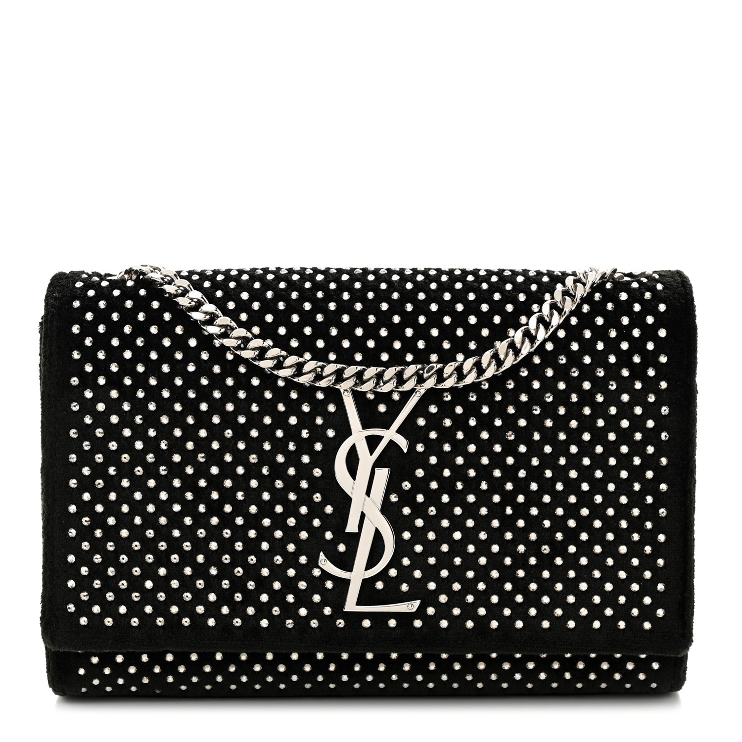 Saint Laurent Velvet Crystal Studded Monogram Small Kate Satchel Black 1 of 10