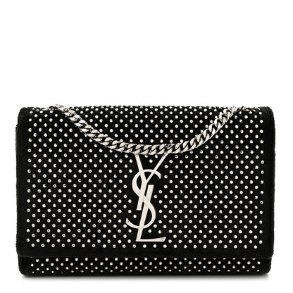 Saint Laurent Velvet Crystal Studded Monogram Small Kate Satchel Black 1 of 10