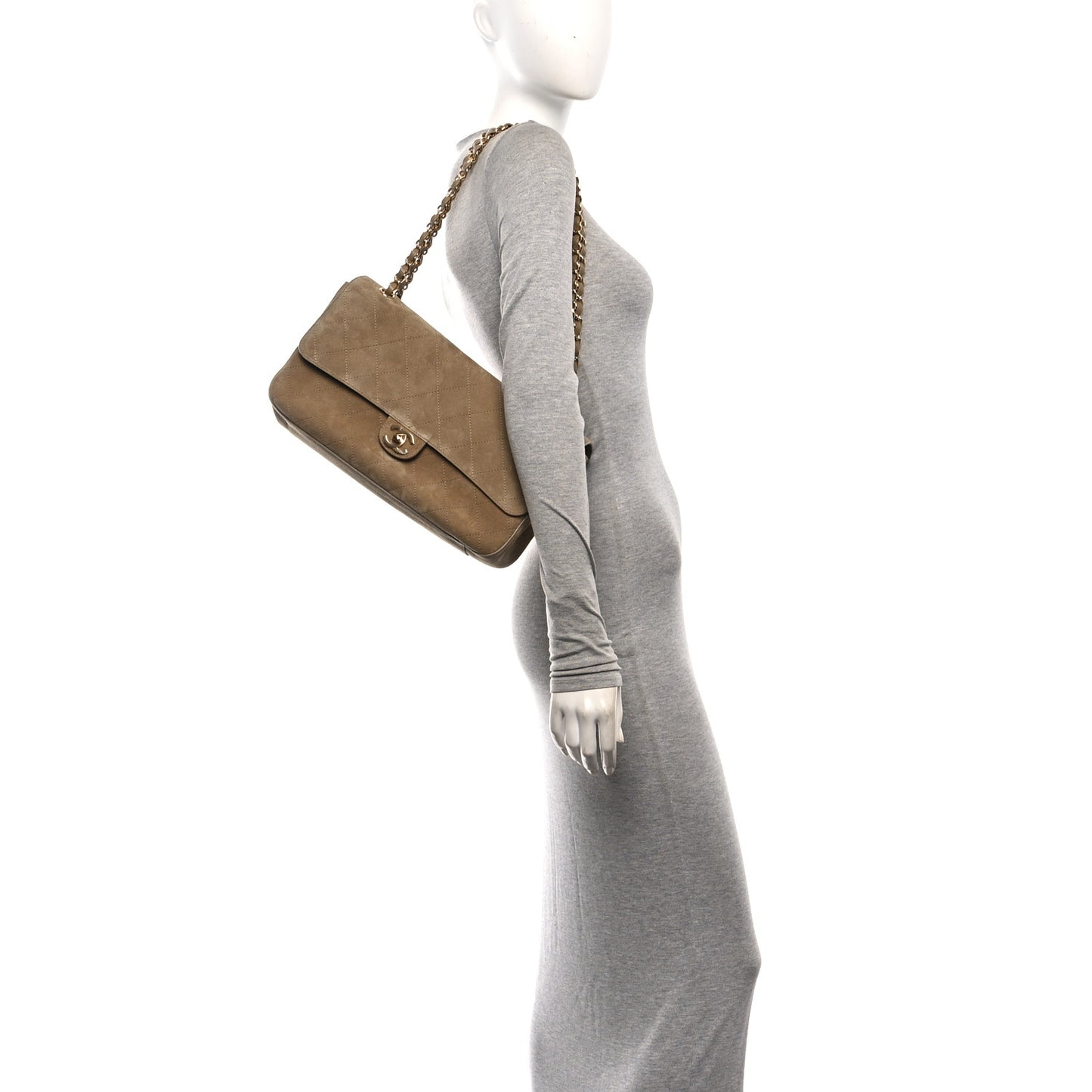 Suede Calfskin Small Souplissimo Maxi Flap Dark Beige