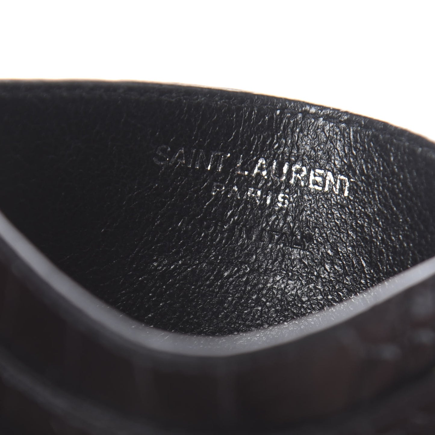 Calfskin Crocodile Embossed Monogram Credit Card Case Black