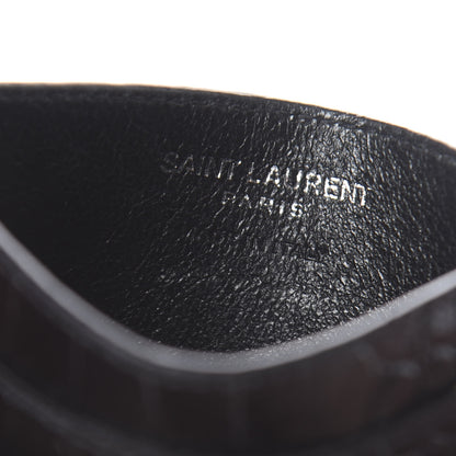Saint Laurent Calfskin Crocodile Embossed Monogram Credit Card Case Black 6 of 7