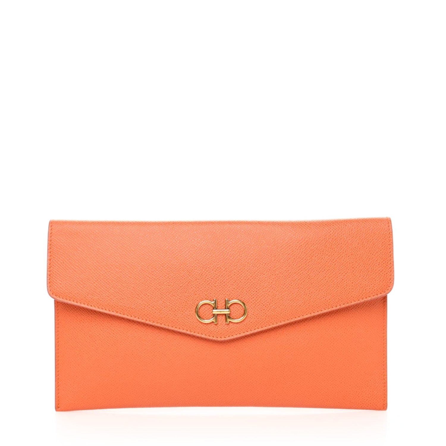 Salvatore Ferragamo Printed Calfskin Gancio Envelope Clutch Orange 1 of 10