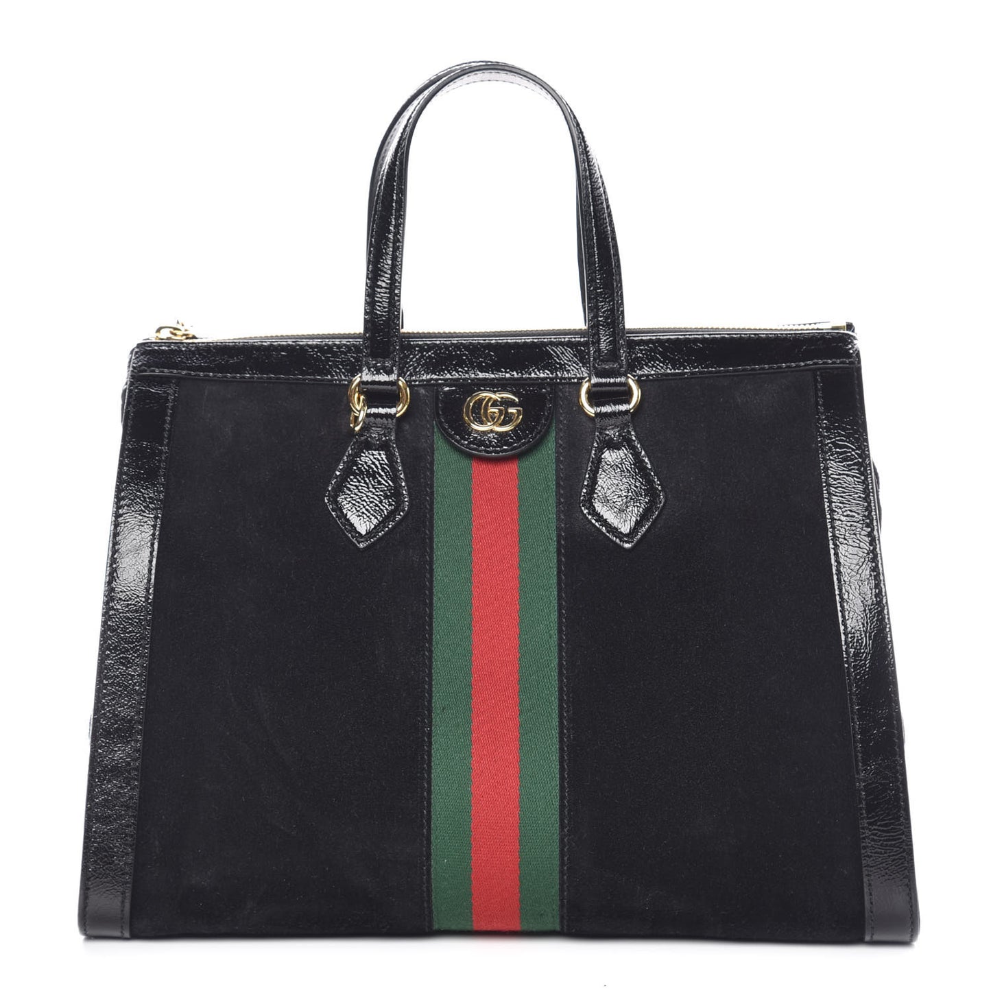 Suede Patent GG Web Medium Ophidia Tote Bag Black
