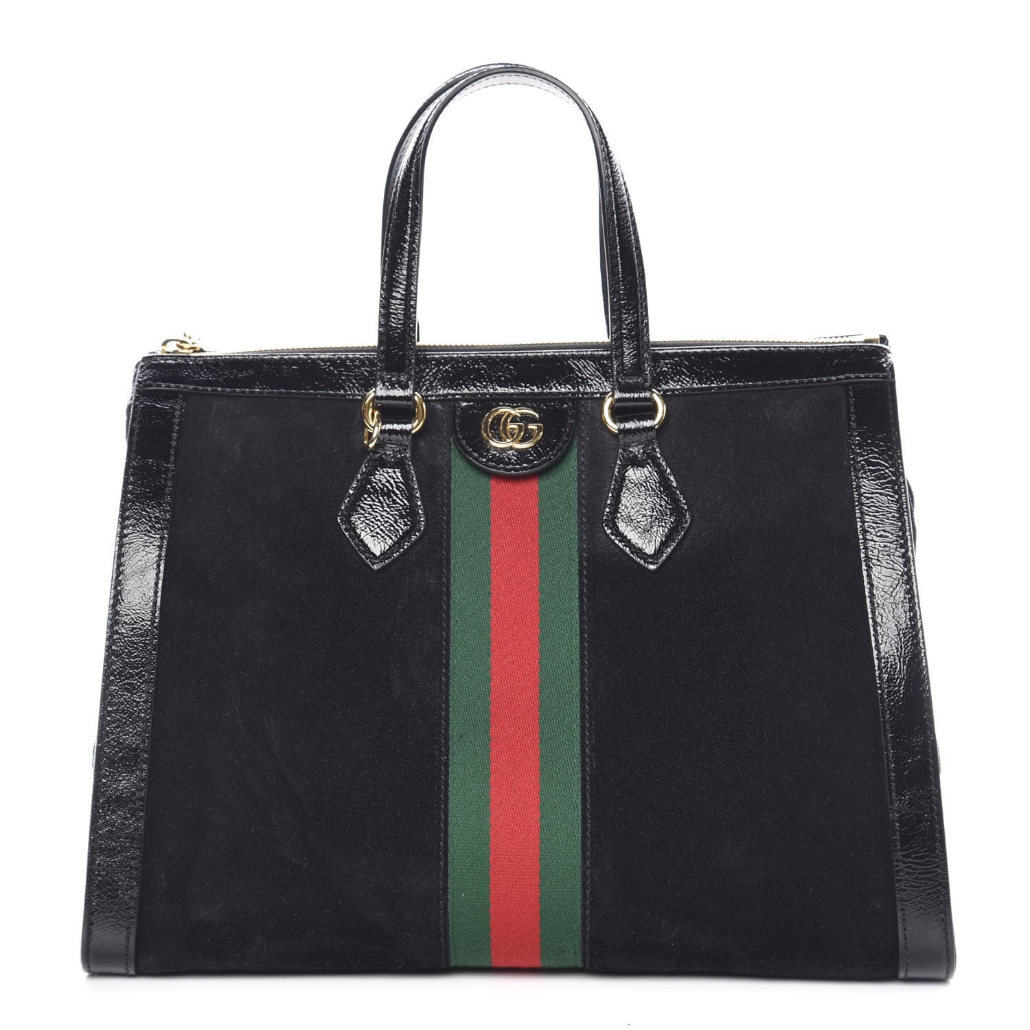 Gucci Suede Patent GG Web Medium Ophidia Tote Bag Black 1 of 12