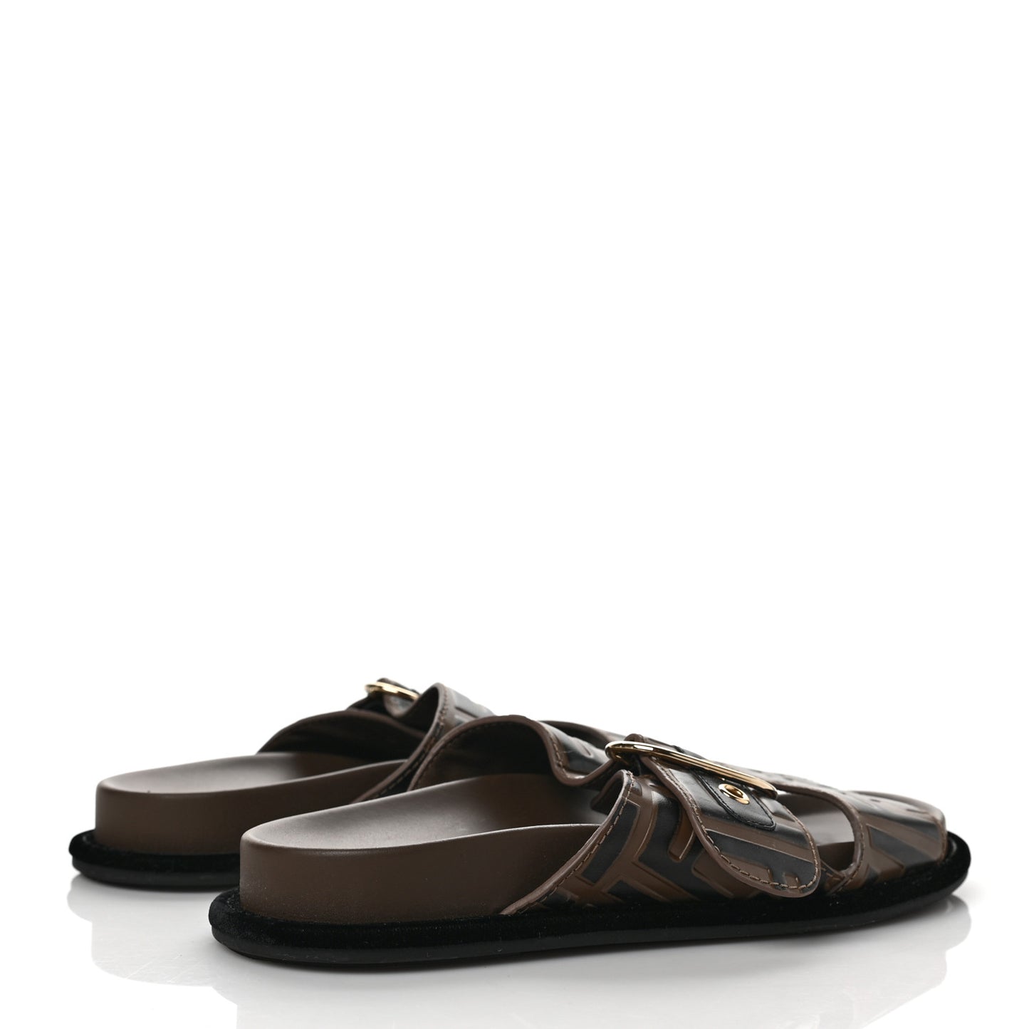 Calfskin FF Embossed Slide Sandals 35 Maya Black