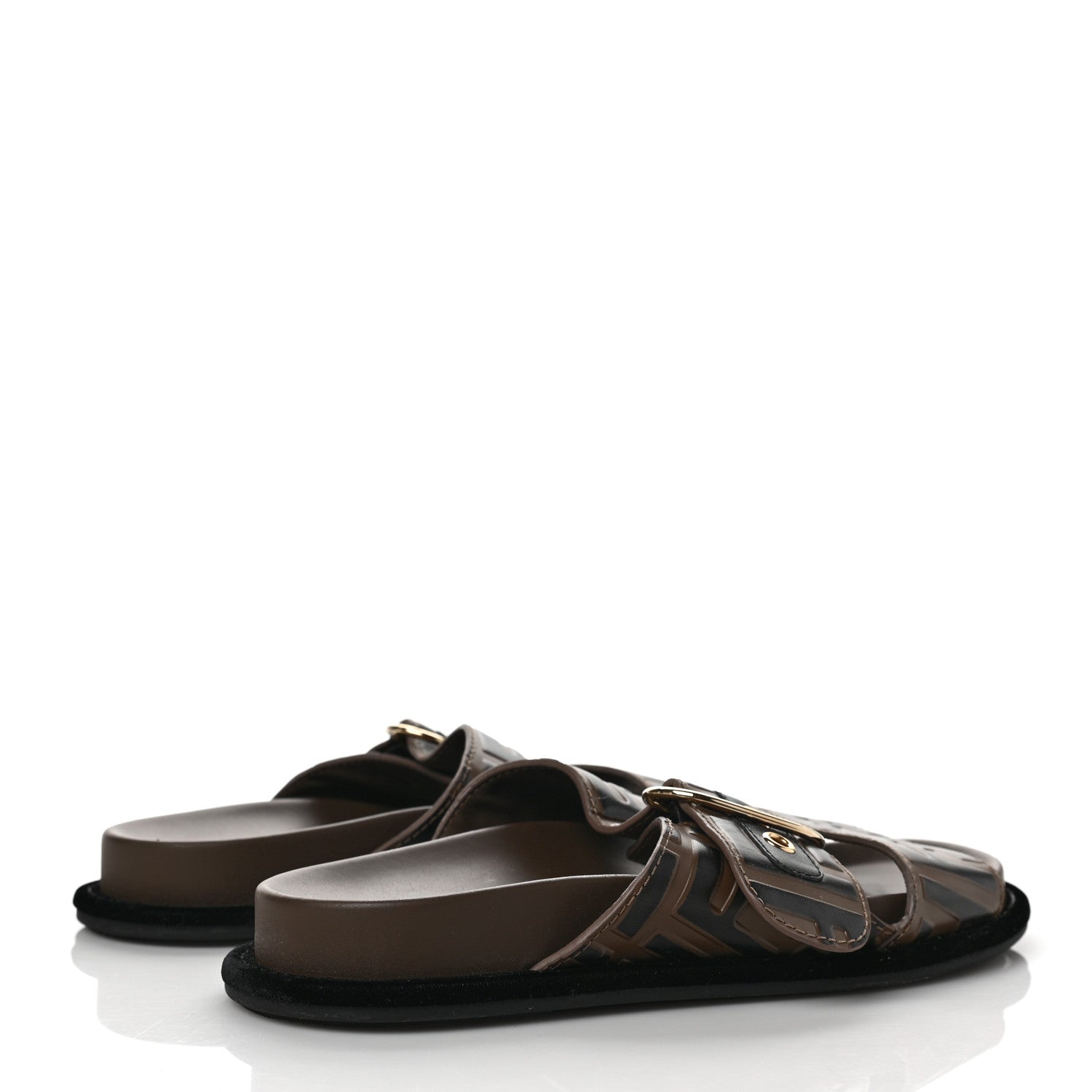 Fendi Calfskin FF Embossed Slide Sandals 35 Maya Black 4 of 9