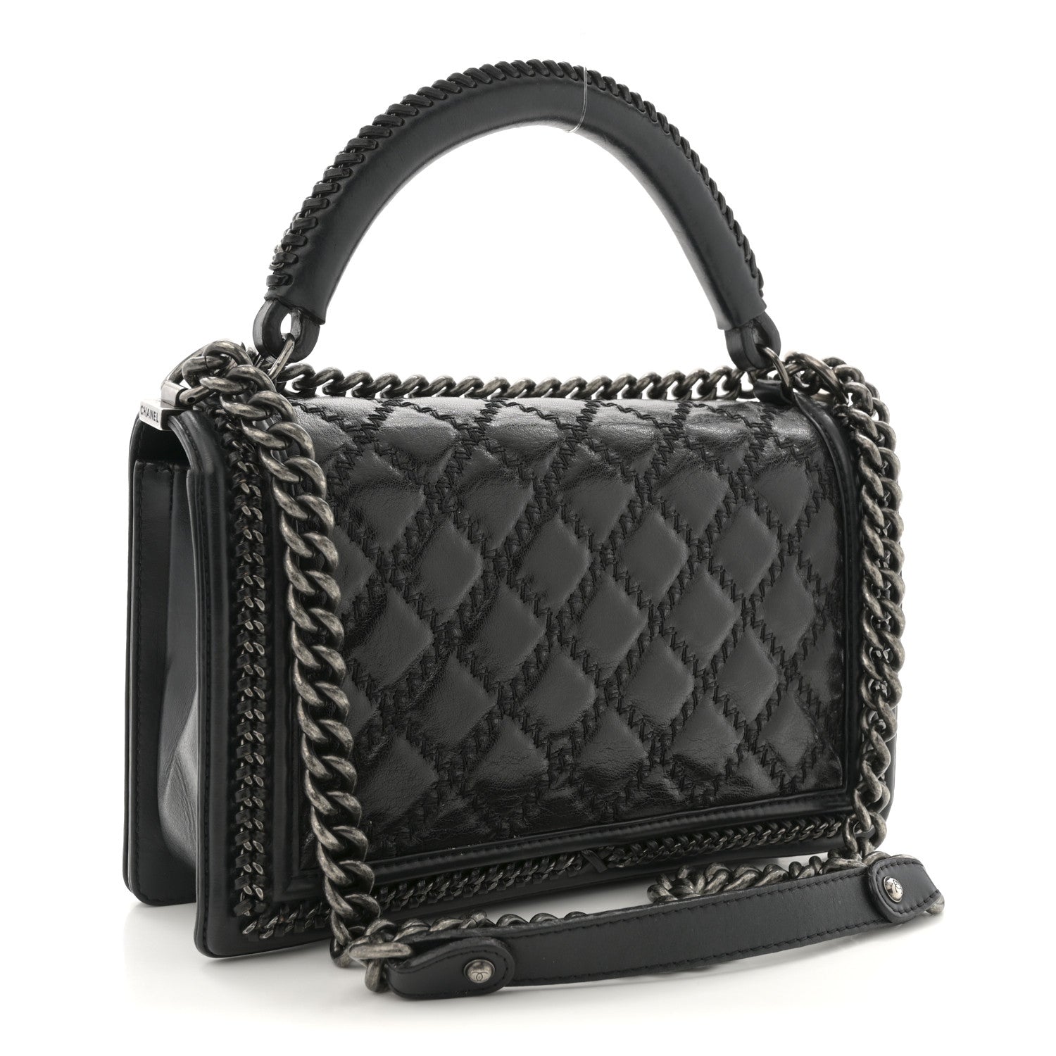 Chanel Calfskin Quilted Medium Top Handle Boy Flap Black 3 of 10