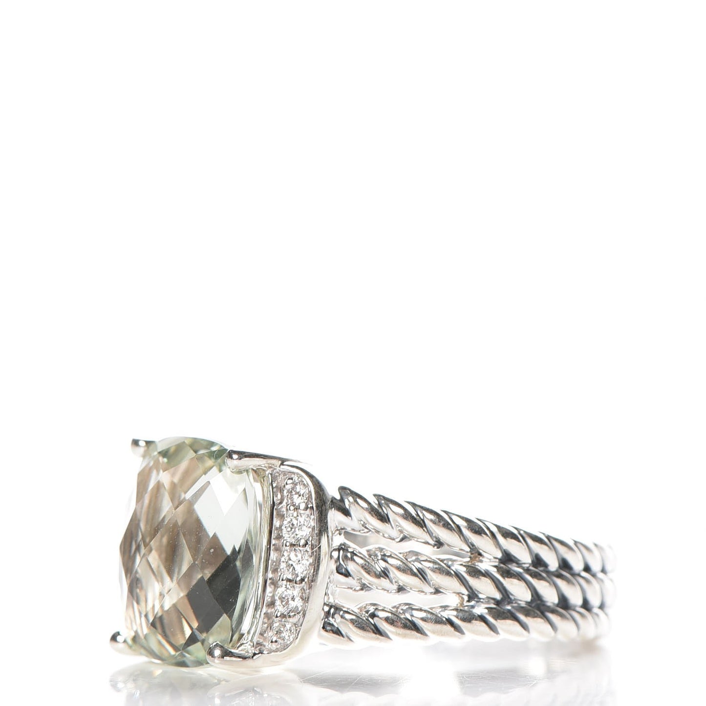 Sterling Silver Diamond Prasiolite 10mm Petite Wheaton Ring 53 6.5