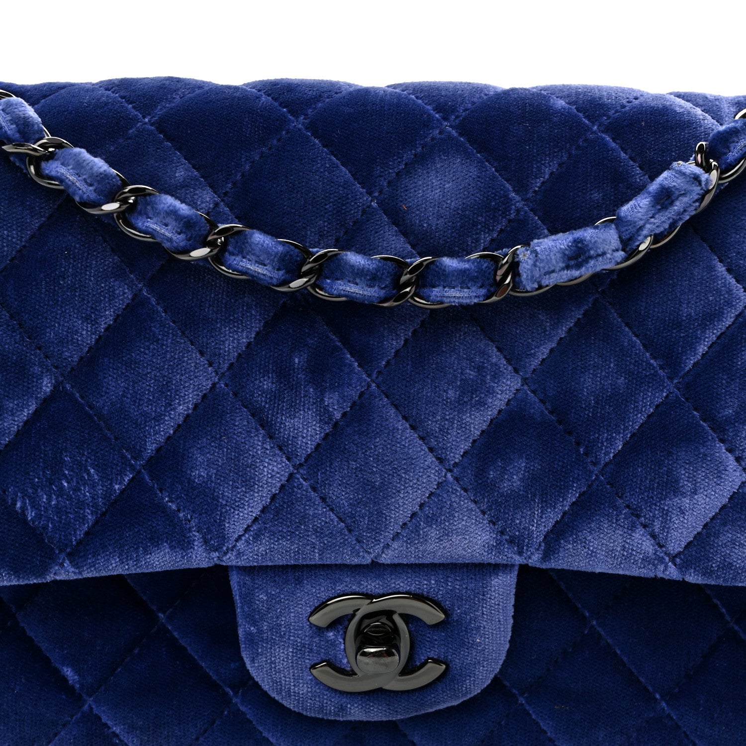 Chanel Velvet Quilted Medium Double Flap Navy Blue 8 of 10