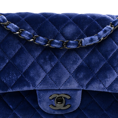 Chanel Velvet Quilted Medium Double Flap Navy Blue 8 of 10