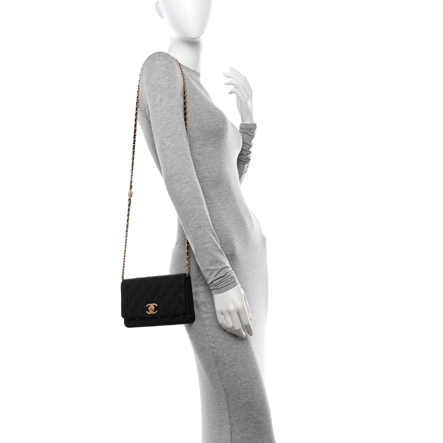 Caviar Quilted Camellia Wallet On Chain WOC Black