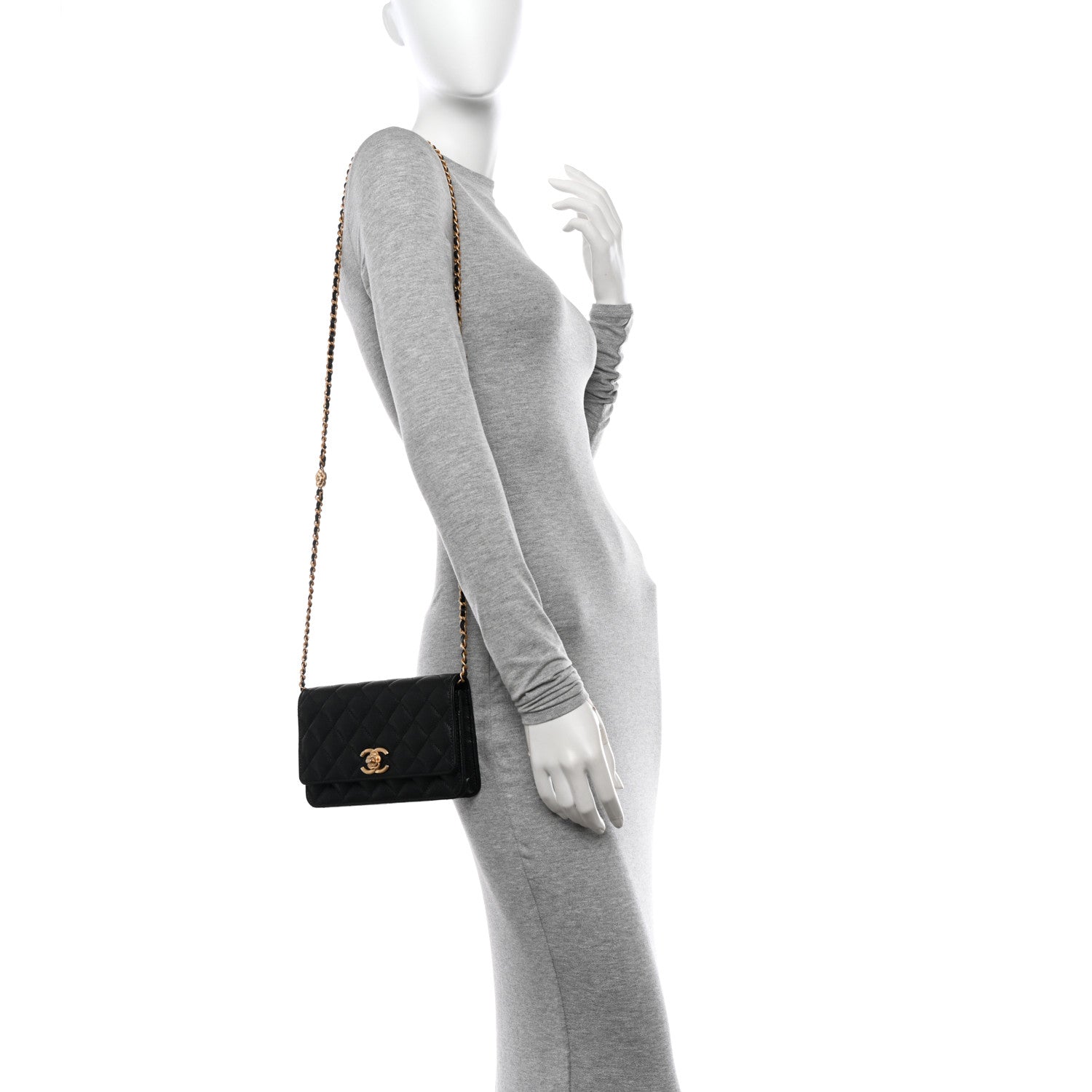 Chanel Caviar Quilted Camellia Wallet On Chain WOC Black 2 of 11