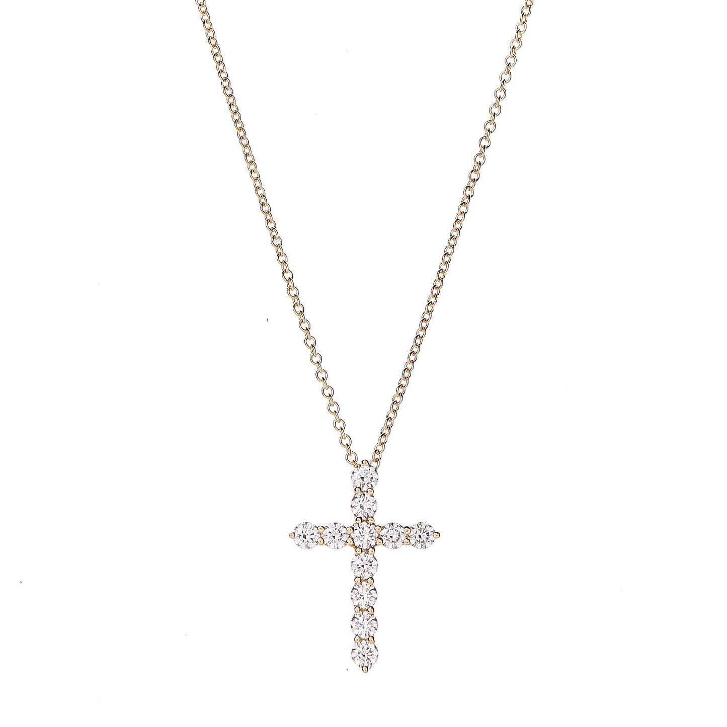 18K Yellow Gold Diamond Small Cross Pendant Necklace