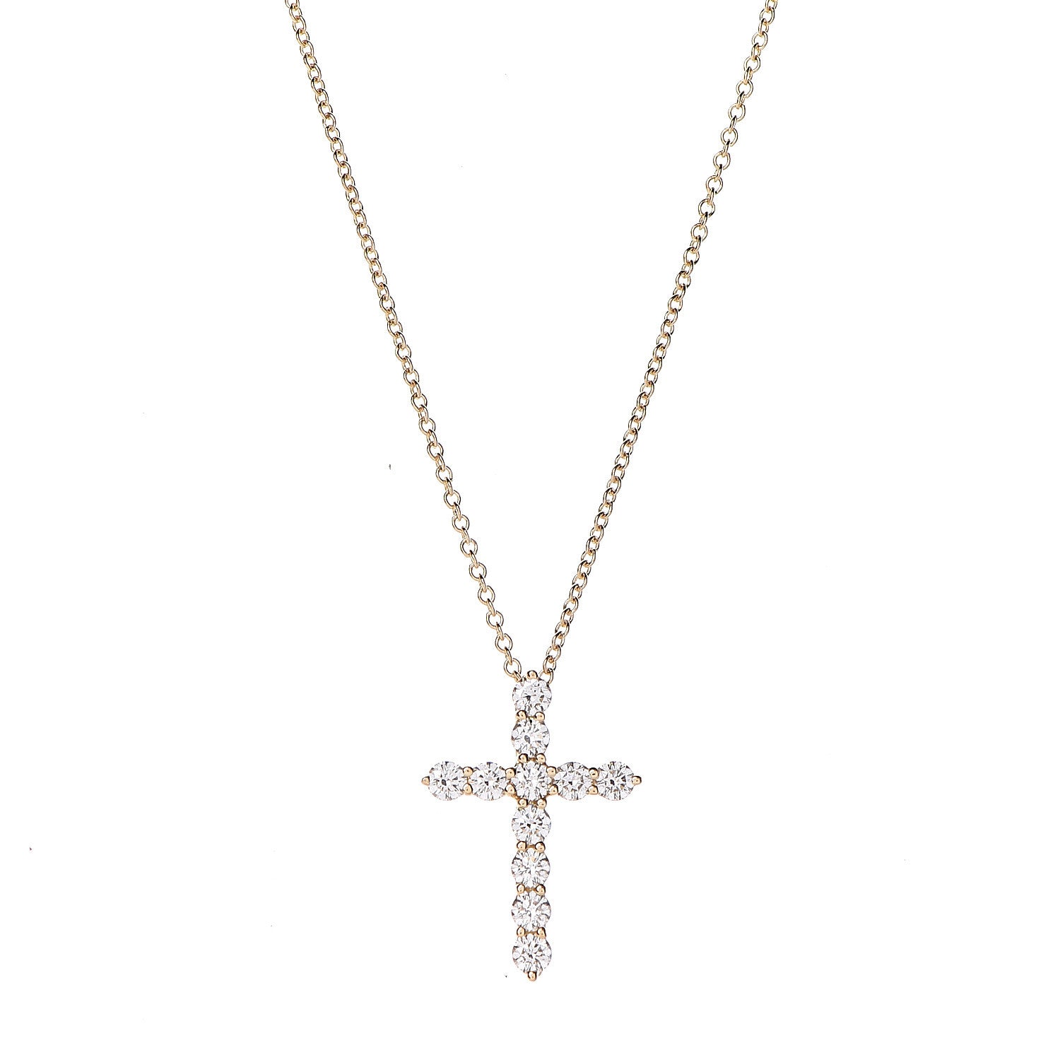 Tiffany 18K Yellow Gold Diamond Small Cross Pendant Necklace 4 of 6