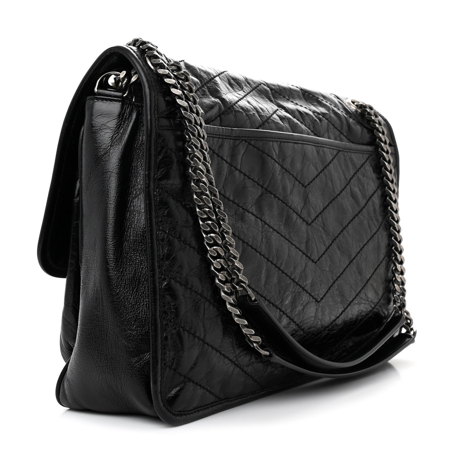 Saint Laurent Crinkled Calfskin Matelasse Monogram Large Niki Chain Satchel Black 2 of 14
