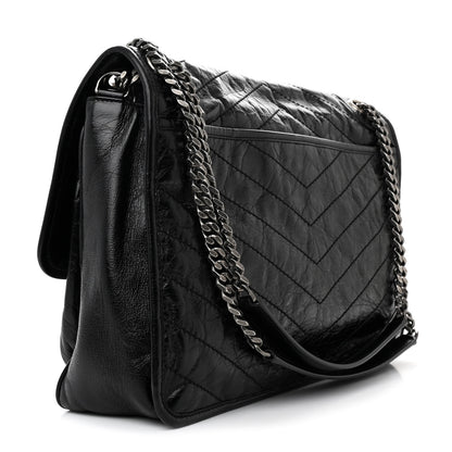 Saint Laurent Crinkled Calfskin Matelasse Monogram Large Niki Chain Satchel Black 2 of 14