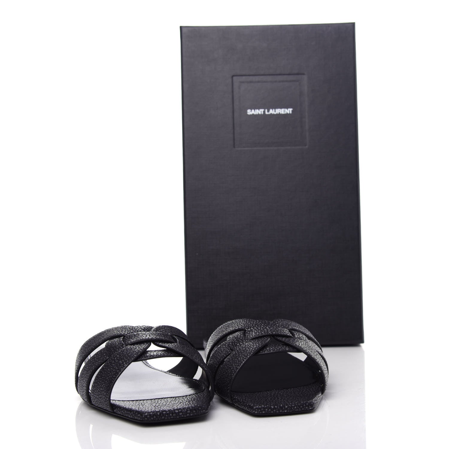 Saint Laurent Calfskin Galuchat Embossed Tribute 05 Slide Sandals 39 Dark Grey 11 of 11