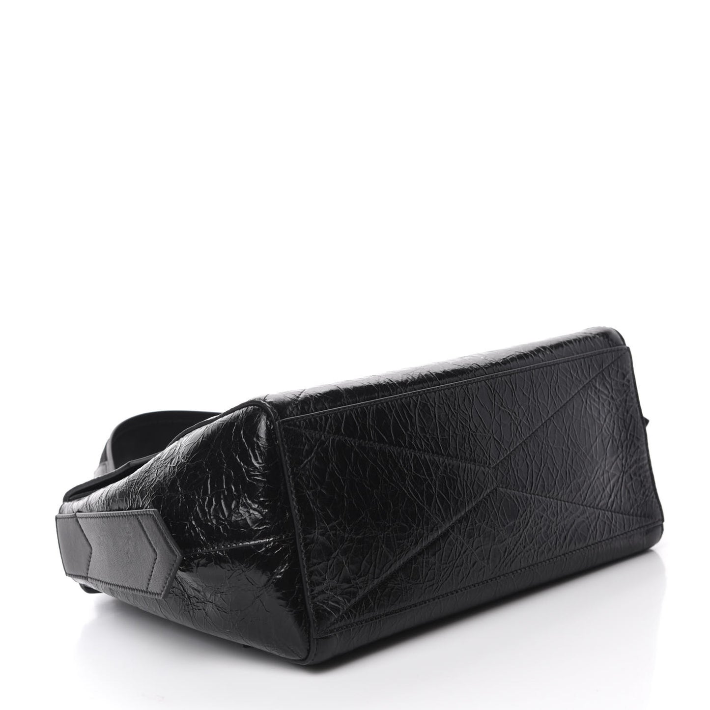 Creased Patent Calfskin Medium ID Flap Black