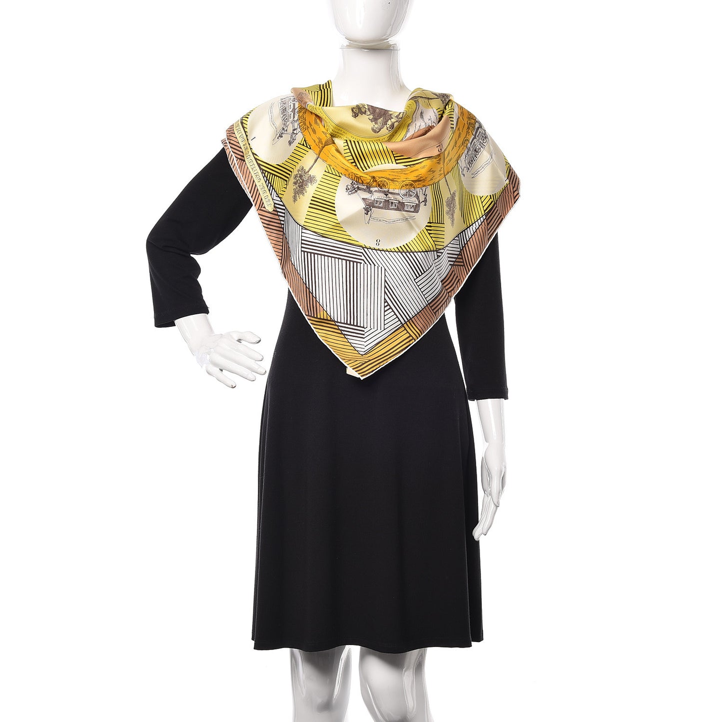 Silk Jeu Des Omnibus Remix Scarf 90 Blanc Jaune Beige