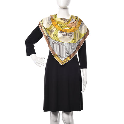 Hermes Silk Jeu Des Omnibus Remix Scarf 90 Blanc Jaune Beige 2 of 7