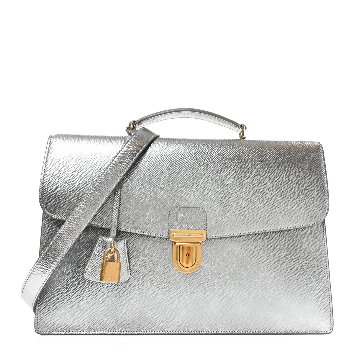Celine Grained Calfskin Cartable Medium Briefcase Silver 1 of 9
