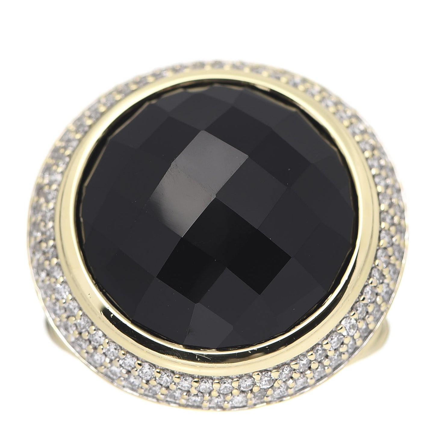 18K Yellow Gold Diamond Black Onyx 18mm Cerise Ring 52 6