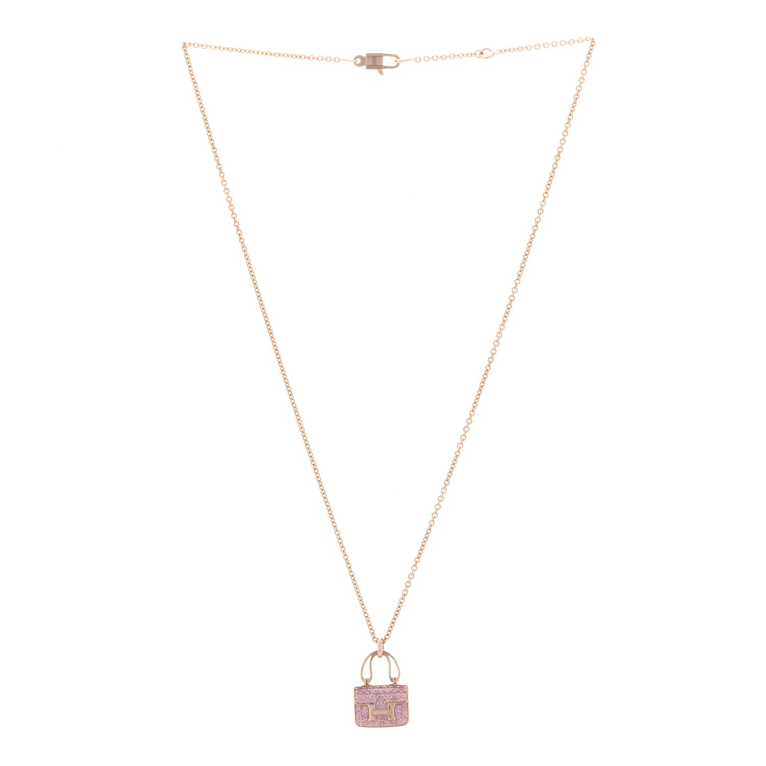 Hermes 18K Rose Gold Pink Sapphire Constance Amulettes Pendant Necklace 3 of 8