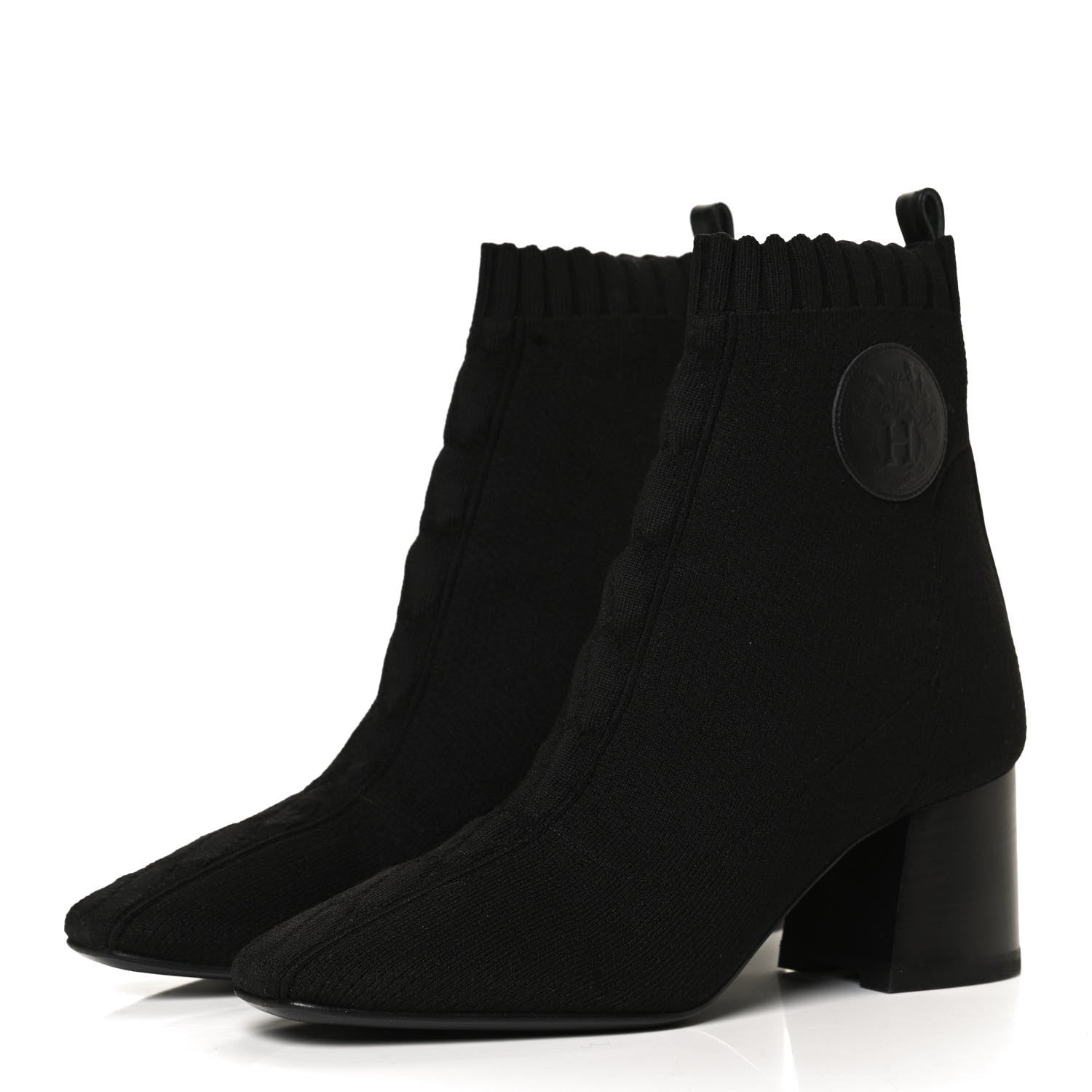 Hermes Knit Calfskin Volver Ankle Boots 36 Black 3 of 11