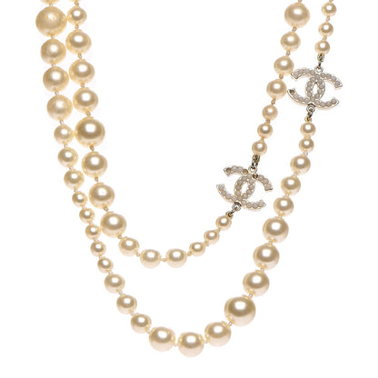 Chanel Graduated Pearl Crystal CC Long Necklace Light Gold 1 of 9
