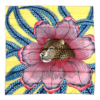 Hermes Silk Twill Baobab Cat Scarf 90 Jaune Canard Rose 1 of 5