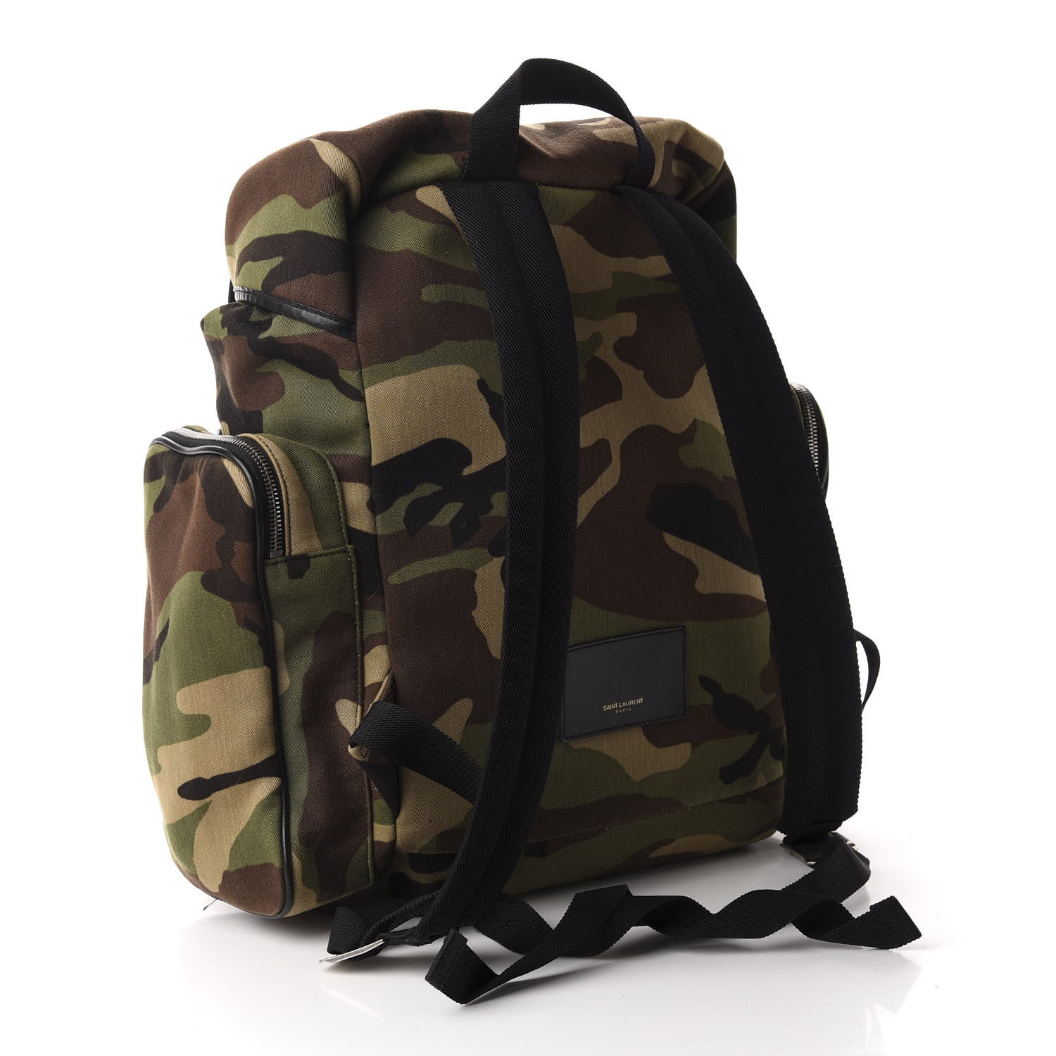 Saint Laurent Canvas Calfskin Camouflage Utilitarian Backpack Kaki Black 2 of 9