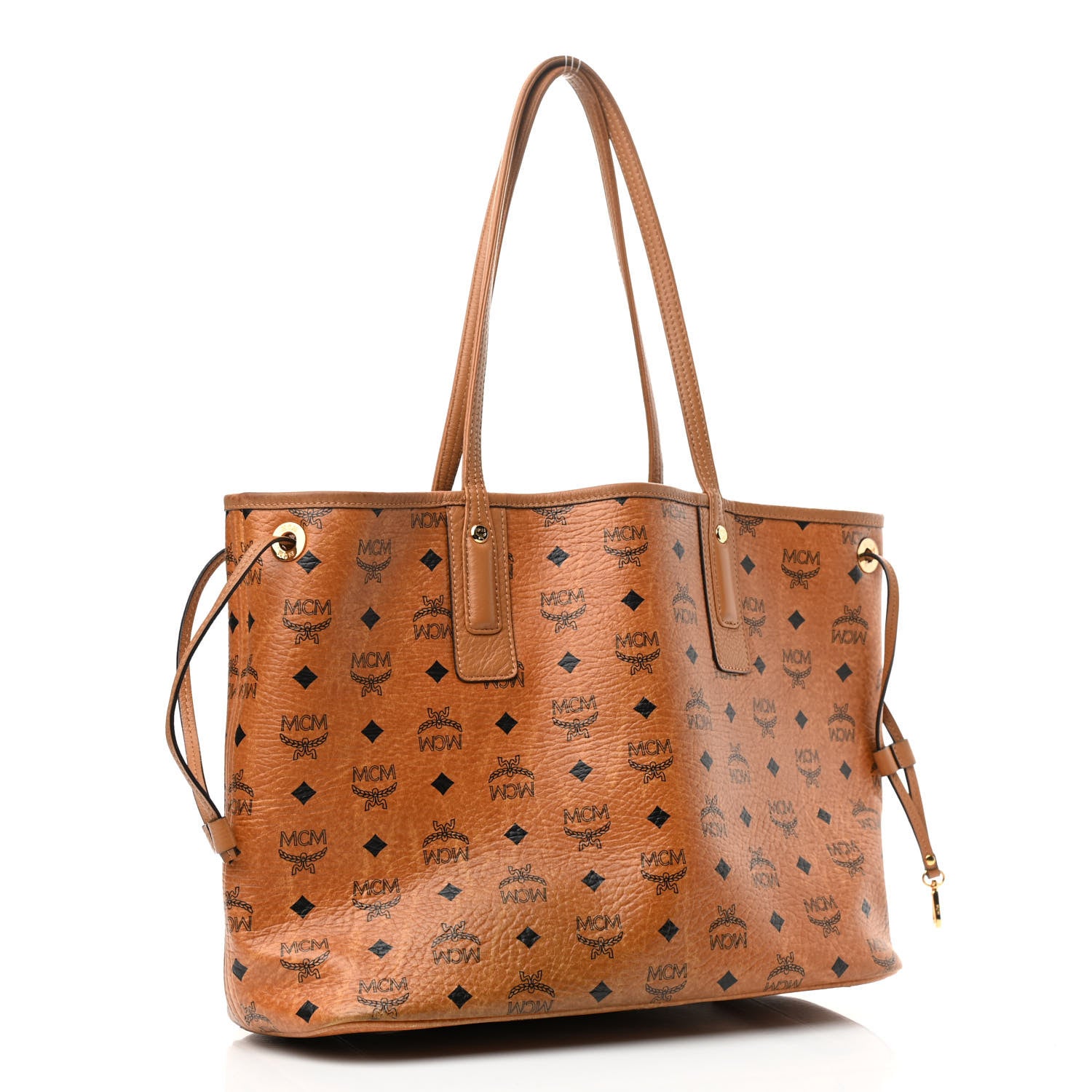 MCM Visetos Medium Liz Reversible Shopper Tote Cognac 3 of 10