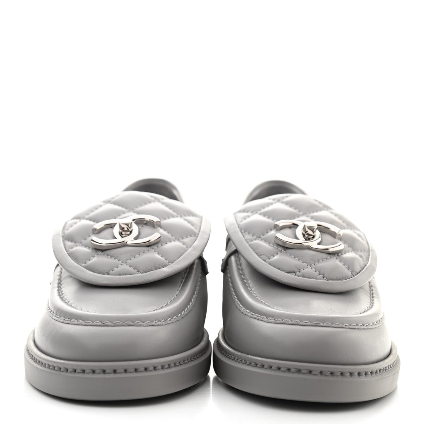Lambskin Quilted CC Turnlock Loafers 38 Grey