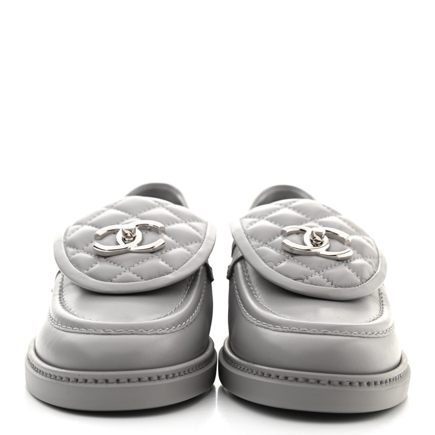 Chanel Lambskin Quilted CC Turnlock Loafers 38 Grey 2 of 9