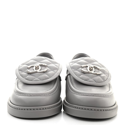 Chanel Lambskin Quilted CC Turnlock Loafers 38 Grey 2 of 9