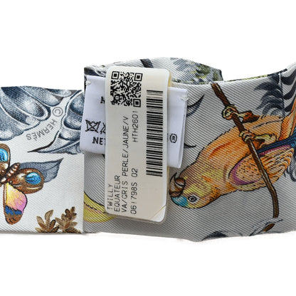 Hermes Silk Equateur Twilly Gris Perle Jaune 3 of 3