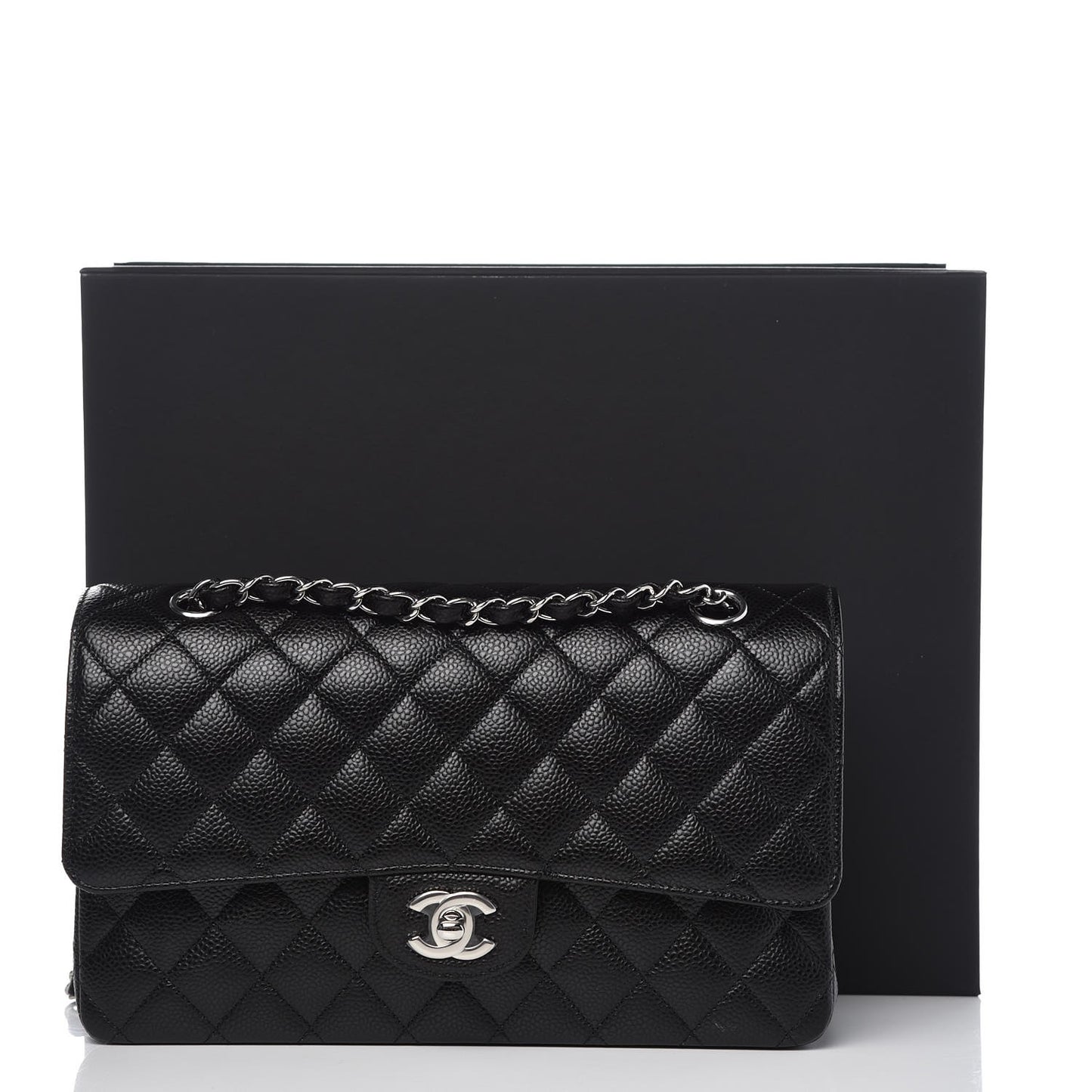 Caviar Quilted Medium Double Flap Black