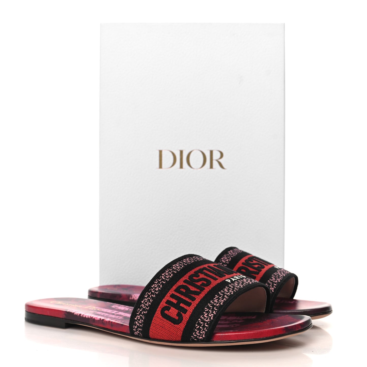 Canvas Tie and Dior Embroidered Dway Flat Slide Sandals 40 Spicy Red