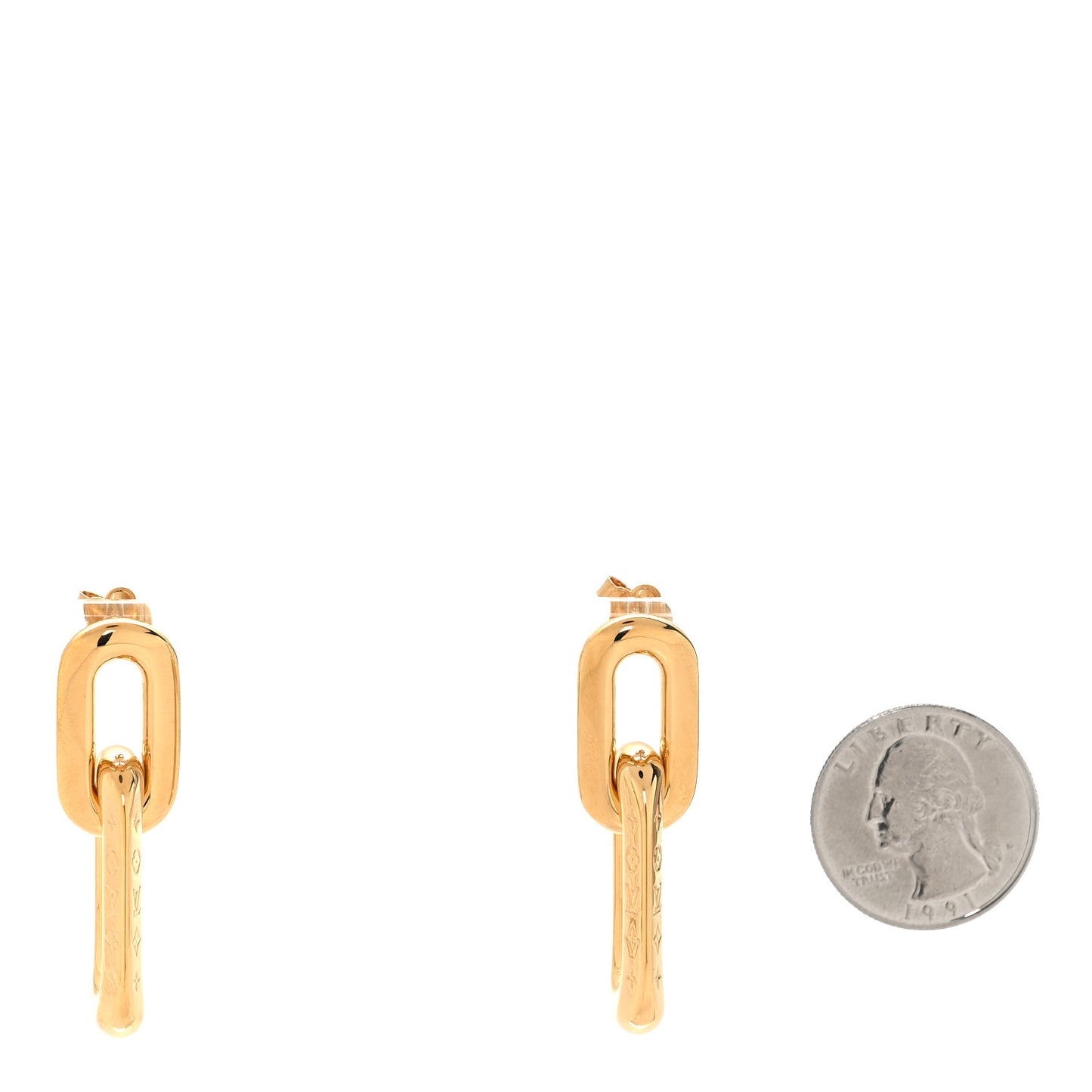 Metal LV Edge Double Hoop Earrings Gold