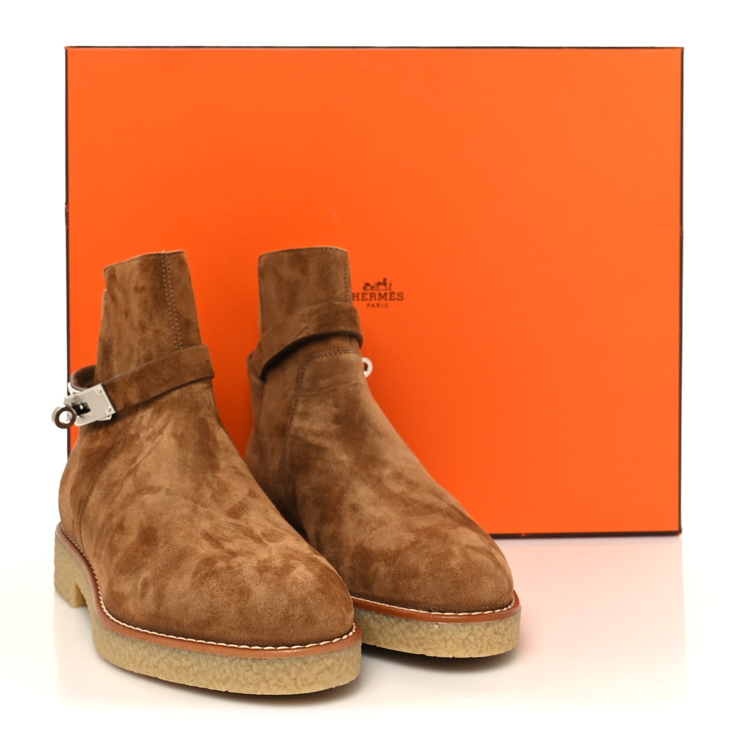 Hermes Velvet Womens Follow Low Boots 35.5 Brun Fume 9 of 9