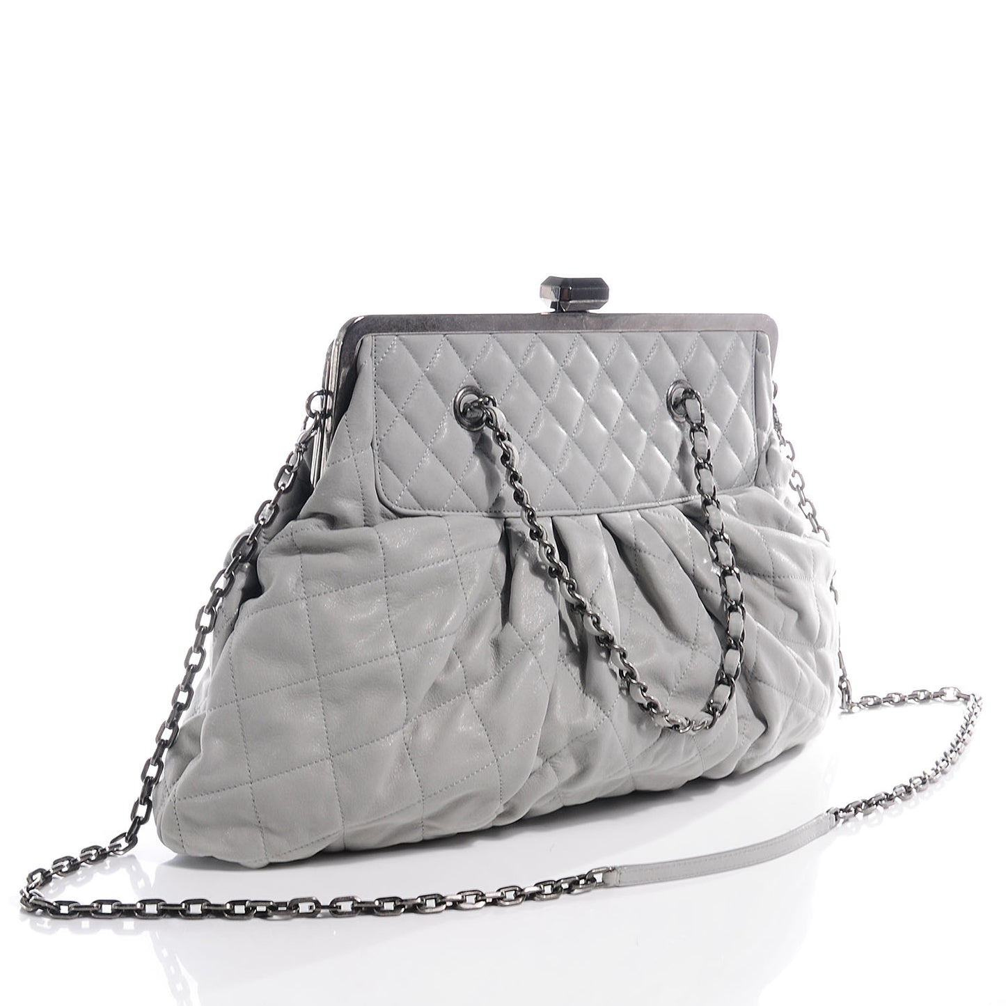 Iridescent Calfskin Chic Quilt Frame Tote Light Grey